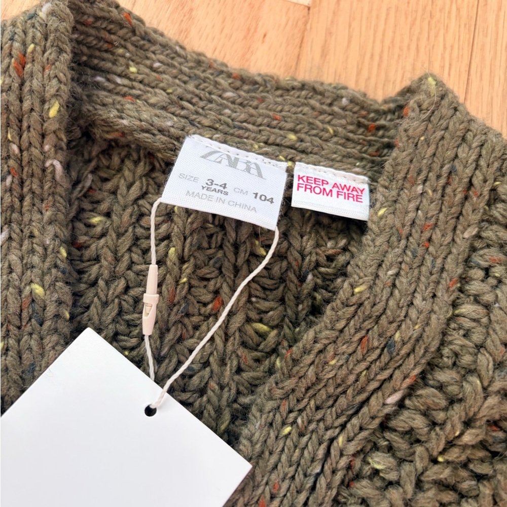 Zara Kids Chunky Knit Cardigan Sweater NWT Size 3-4Y - Picture 2 of 4